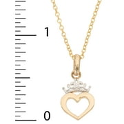 Disney Girls Princess 10kt Yellow Gold Heart Crown Pendant, 18