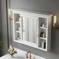 thumbnail image 3 of ANGELES HOME 40" x 30" Wall Mount Medicine Cabinet with Double-Side Mirrors,  Bathroom Mirrored Cabinet Storage Organizer with 1 Soft-Close Door and 6 Solid Wood Shelves, White, 3 of 9