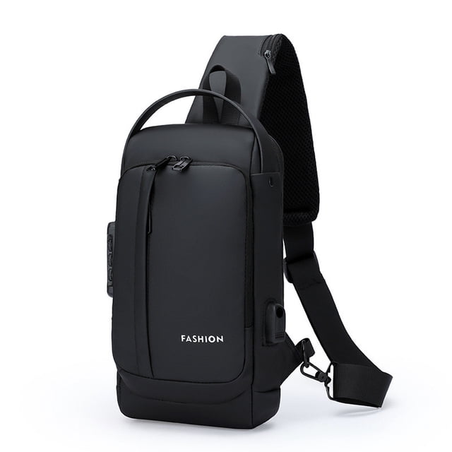 Bolso de Pecho Uno en Uno con Bloqueo de Contraseña Bolso de Cuerpo Cruzado de los Hombres a Prueba de Robo Mochila de Hombro de Motocicleta Deportiva de Ocio 17x7x32cm