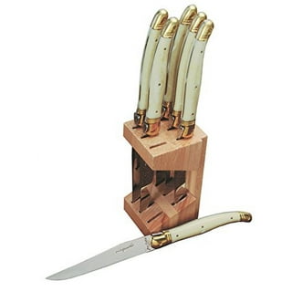 Jean Dubost 6 Steak Knives with Black handles in Clasp Box