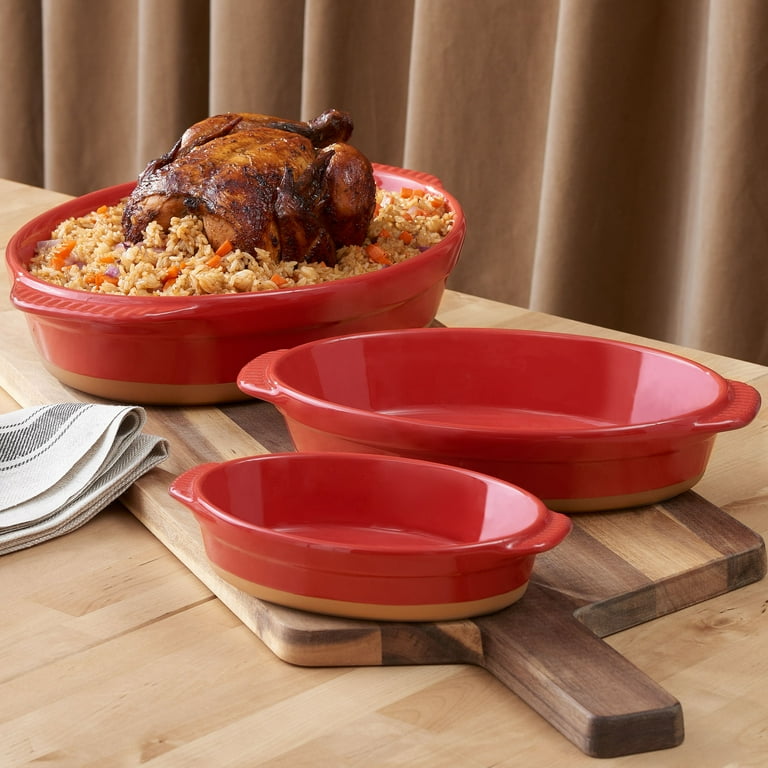 Cook with Color Happy Holidays 3 Piece Baking Set With Ceramic Bowl Red NEW