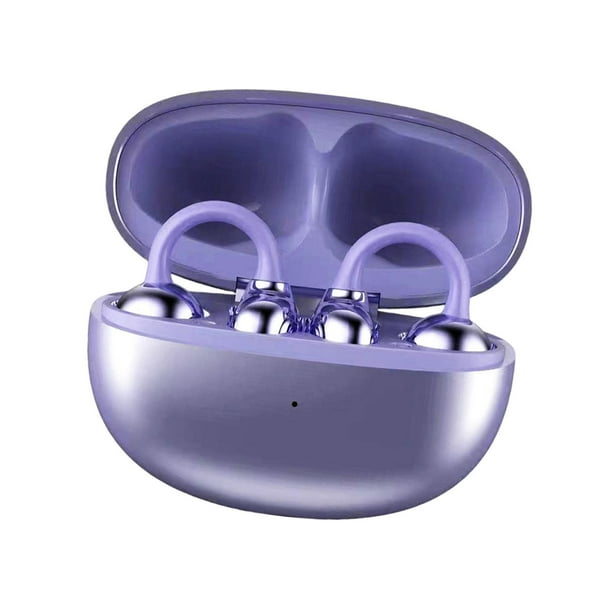 Auriculares abiertos con estuche de carga, estéreo, deportivos, para uso diario, desplazamientos y viajes. Púrpura