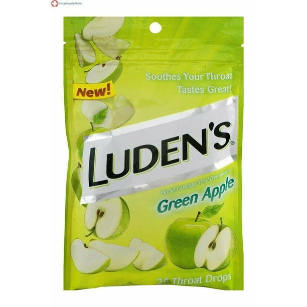 Ludens Green Apple Cough Drops, Always Soothing Never Sour, 25 Count
