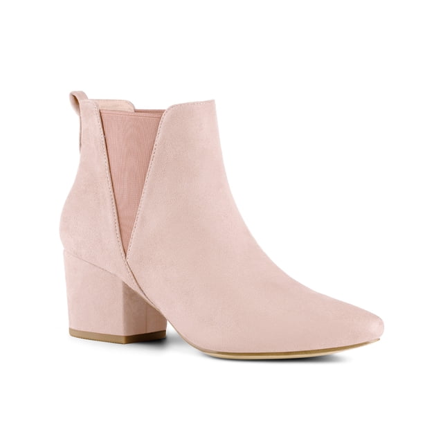 Unique Bargains Women's Pointed Toe Chunky Heel Chelsea Ankle Boots Dust Pink 7