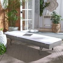 SAFAVIEH Cam Contemporary Modern Outdoor Patio Sunlounger, Grey Brown/White
