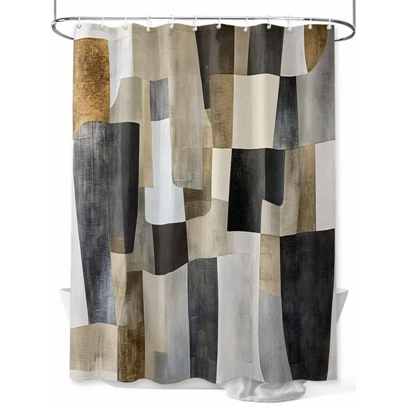 Abstract Color Blocks Shower Curtain Set ，Waterproof Fabric Shower Curtains Black Geometric Impressionist Style Shower Curtains for Bathroom,Bathroom Decor 54x"78"