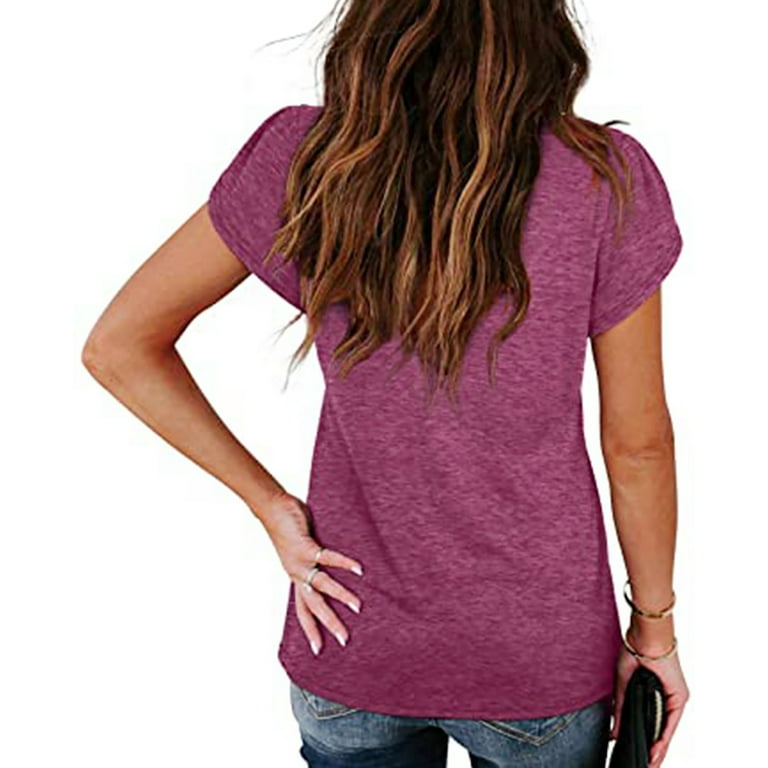 HTNBO Women's Short Sleeve Casual T Shirts Summer Solid Color