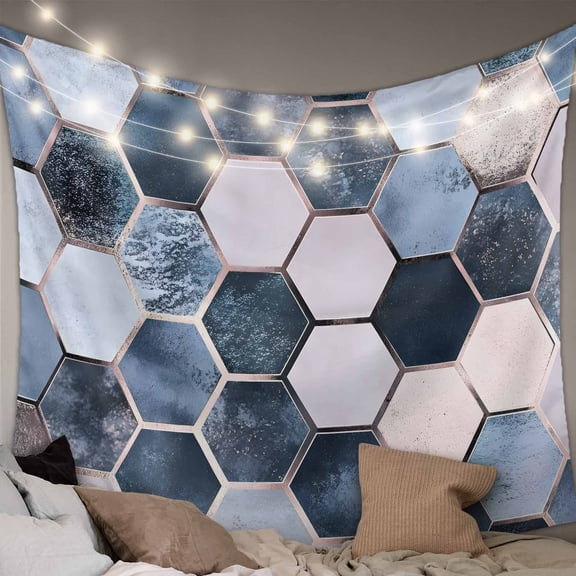 Navy Blue Grey Tapestry for Bedroom Wall Hanging Tapestry, Modern Abstract Art Geometric Ceiling Backdrop Tapestries Poster Blanket Wall Decor for Teens Room Living Room Dorm 39" x 59"