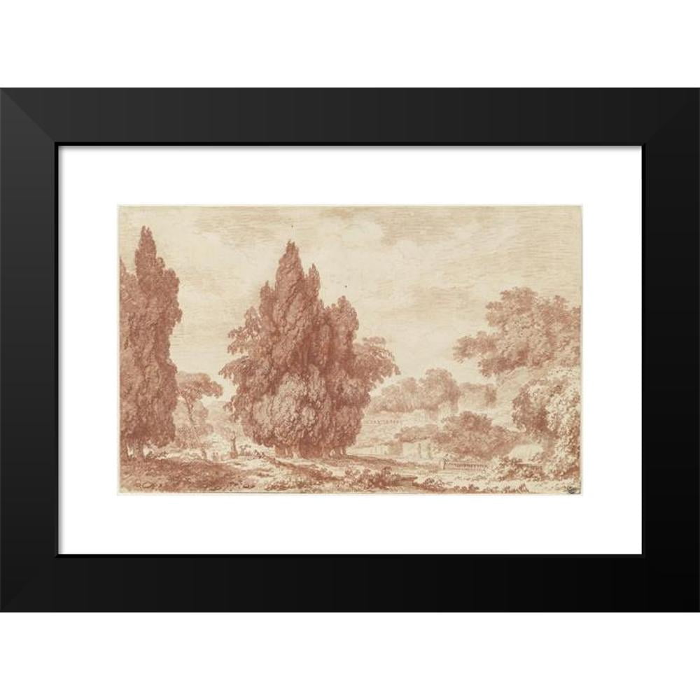 Jean-Honoré Fragonard 14x11 Black Modern Framed Museum Art Print Titled - A Stand of Cypresses in an Italian Park (C. 1760)