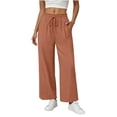 thumbnail image 2 of Hilenly Womens Cotton Palazzo Pants Drawstring Elastic Waist Casual Wide Leg Trousers Summer Beach Lounge Pants with Pockets, 2 of 6