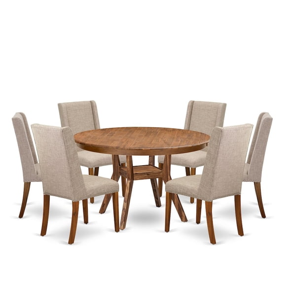 Luxe by East West Furniture 7-Piece Mid Century Dining Set Of A Dinner Table, 6 Light Tan Modern Chair
