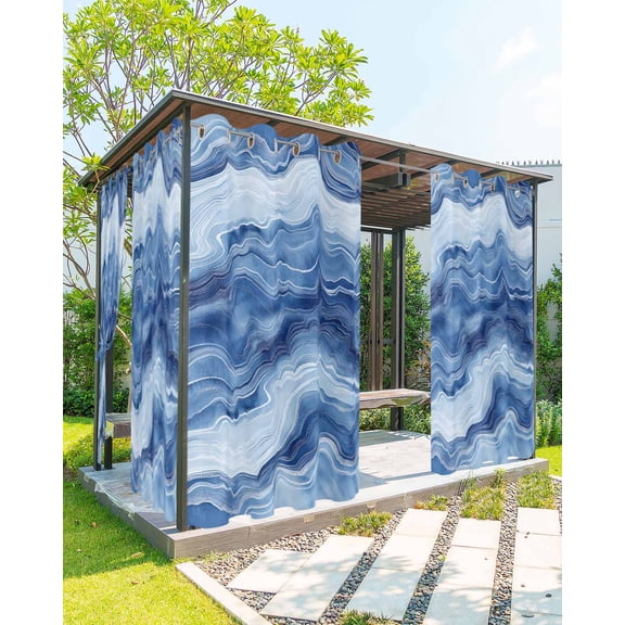 nqOlkjepod Outdoor Curtains for Patio Waterproof, Blue Marble Outdoor Privacy Panels Grommet, Modern Farmhouse Ombre Abstract Pattern Blackout Outside Curtains for Porch/Cabana 54"x108", 1 Panel