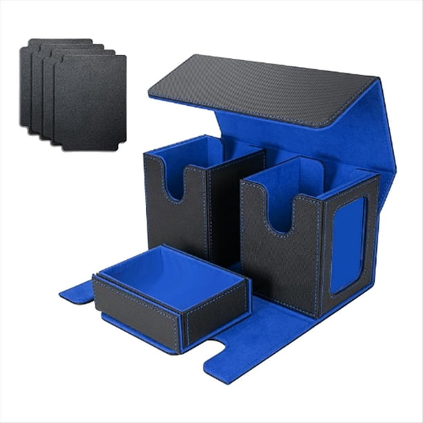 Caja de Almacenamiento de Tarjetas para Más de 200 Tarjetas, Estuche para Mazos de Cartas , Organizador de Tarjetas con 4 Divisores Azul