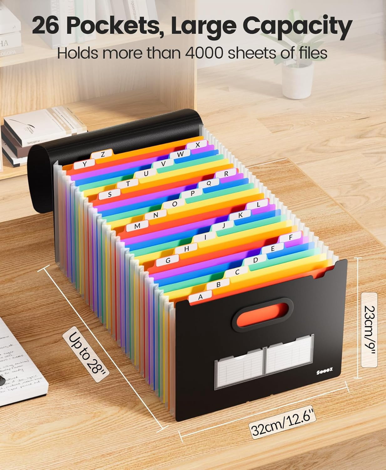 26-Pocket Accordion File Organizer, Upgraded Expanding File Folder with Unobstructed A-Z Tabs, Premium Bill Tax Receipt Document Organizer Storage for Letter/A4 Size Paper, School Office & Home
