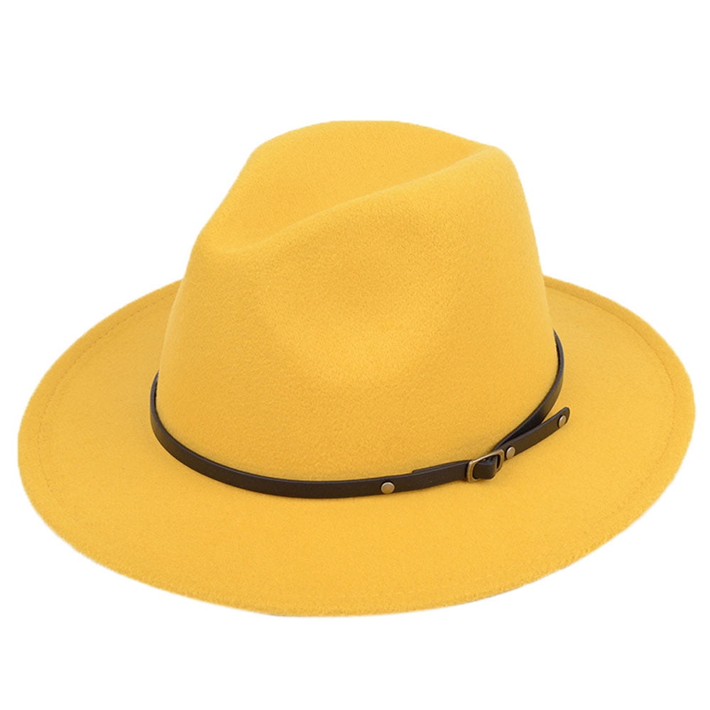 Wide Brim Fedora Hat with Belt Buckle 