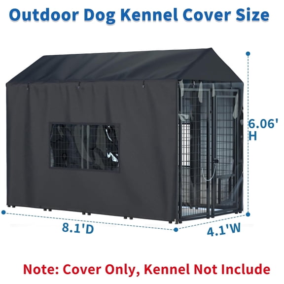 Outdoor Dog Kennel Cover for 8.1'Dx4.1'Wx6'H, 600D Waterproof Resistant Full Cover, Only Cover