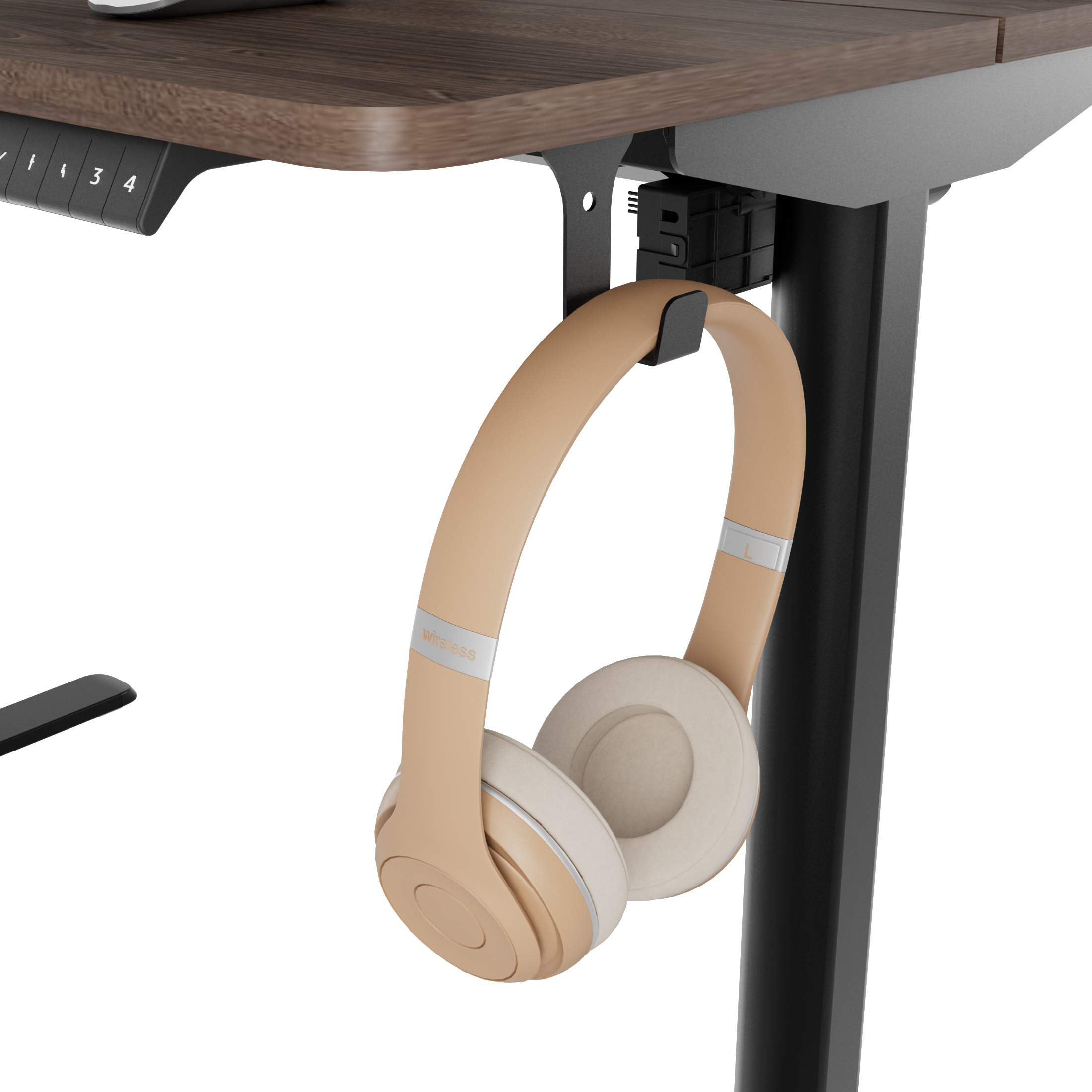 Mainstays Electric Standing Desk with Height Memory Presets, Headphone Hook and Cable Management, Canyon Walnut