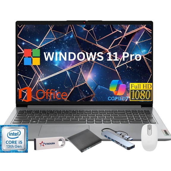 Lenovo Ideapad 1i 15.6" Full HD Laptop, Intel Core i5-1335U (Beats i7-1255U) 13th Gen, 16GB RAM, 256GB SSD,Lifetime Office,Windows 11 Pro,CoPilot Gift Set,Grey – Laptop for Work& Everyday Use
