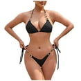 thumbnail image 3 of Babcutegg Women's Crystal Accent Bikini Set 2 Piece Solid Color Patchwork Swimsuit Halter Tie Side Bottom Vacation Bathing Suit Black Size S, 3 of 6