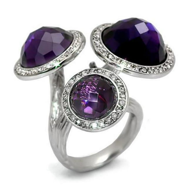 Alamode LO1512-8 Bague en Laiton Rhodié pour Femmes avec CZ de Qualité AAA en Améthyste - Taille 8