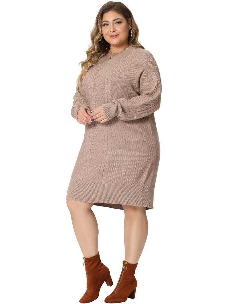 Unique Bargains Women's Plus Size Long Sleeve Knit Pullover Short