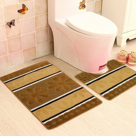 2pcs Soft Cotton Bath Pedestal Mat Toilet Floor Rugs Bathroom