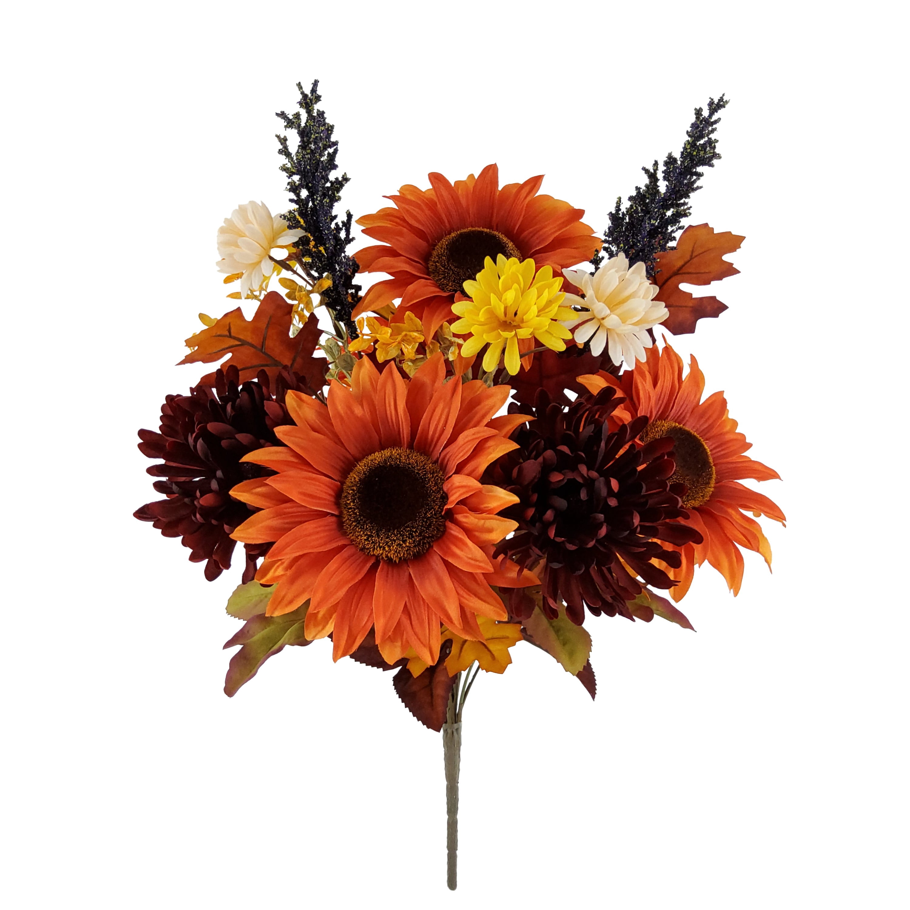 Mainstays 18.5in Indoor Artificial Orange Sunflower and Mum Bouquet.