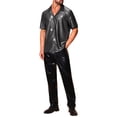 thumbnail image 2 of INSPIRE CHIC Men's Camp Collar Metallic Short Sleeve Button Down Shiny Disco Shirts S Silver, 2 of 4