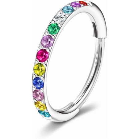 Birthstone Nose Hoops for Women Men-316L Surgical Steel Hinged Nose Hoops 20G Clicker Septum Nose Ring Lip Helix Cartilage Hoop Earring Daith Rook Conch Body Piercing Jewelry 6MM 7MM 8MM 10MM[e988]