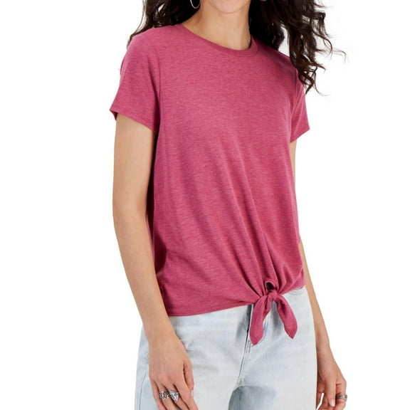 Hippie Rose Womens Tie Front Basic T-Shirt, Pink, Juniors, X-Small