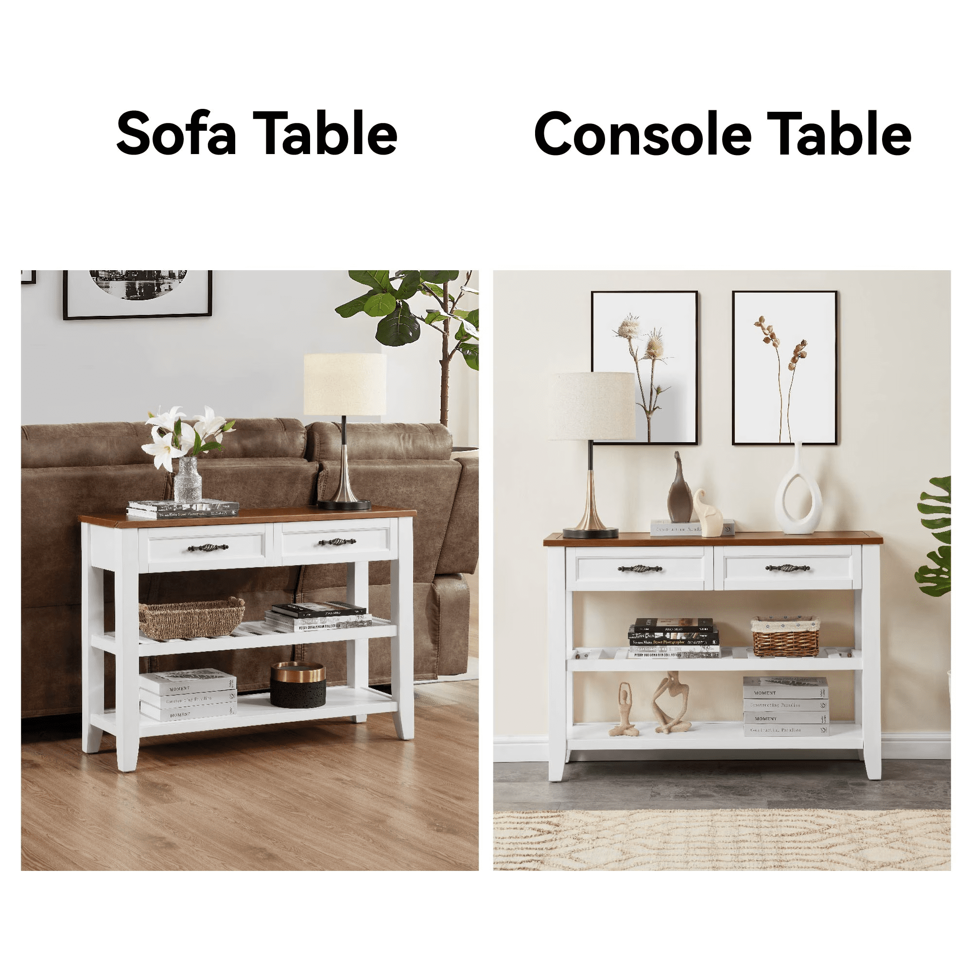 Aukfa Narrow Console Table with Storage Drawer, Entryway Table, Sofa Table for Living Room, White