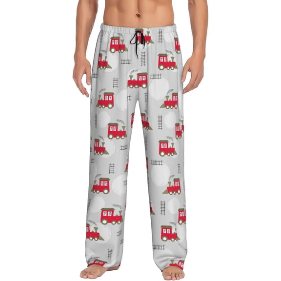 Gukieu Trains Print Men's Home Trousers, Elastic Drawstring Home Pajamas Clothing Suitable for Adult Men-Small