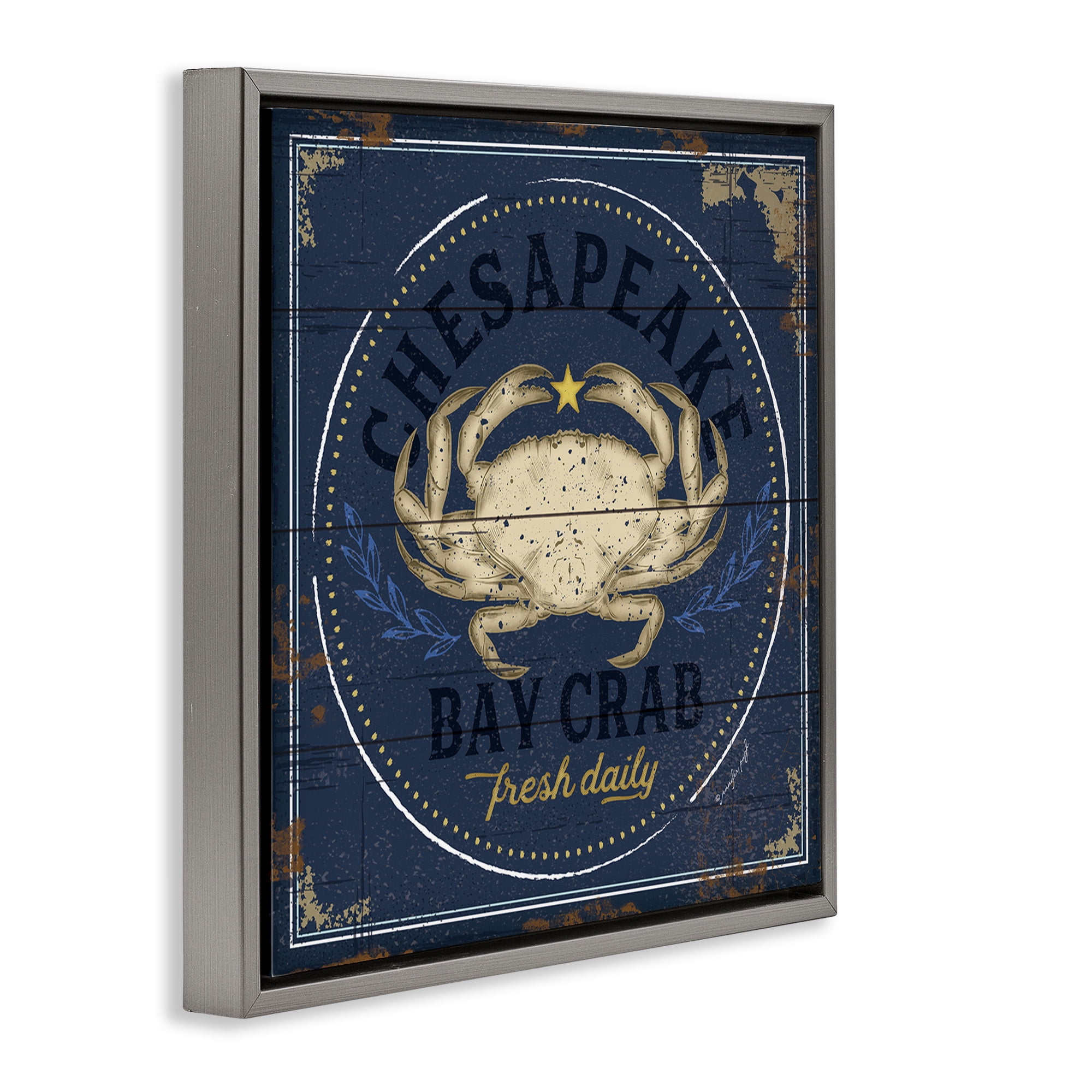 Stupell Industries Vintage Chesapeake Bay Crab Animals & Insects Painting Gray Floater Framed Canvas Art Print Wall Art, 25 x 25