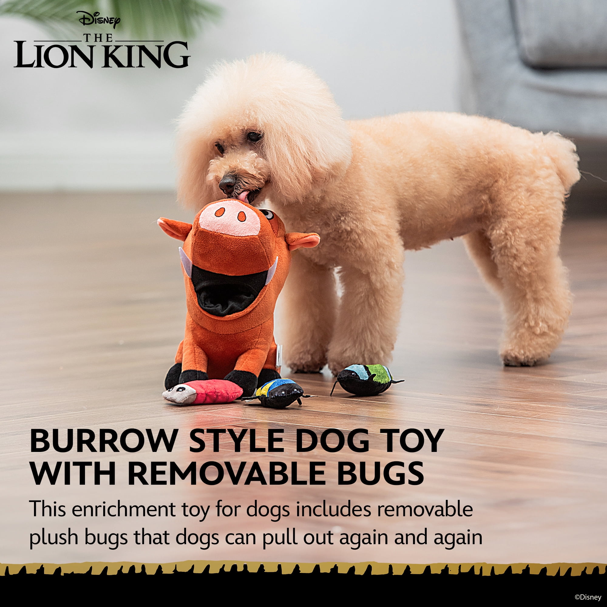DISNEY 100 THE LION KING: Pumba & Bugs Plush Burrow Pet Toy-9in