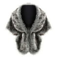 thumbnail image 3 of Xfvqtps Womens Fake Faux Fur Shawl Wrap Fluffy Plush Collar Cross Shrug for Cocktail Reception Party Elegant Warm Winter Evening Dress Cape Gray, 3 of 3