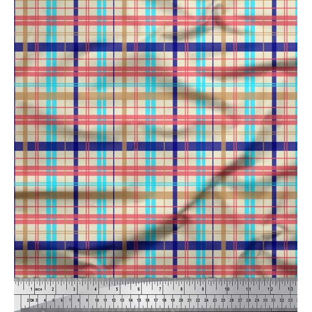 Soimoi Poly Georgette Fabric Plaid Check Printed Fabric 1 Yard 42 Inch Wide