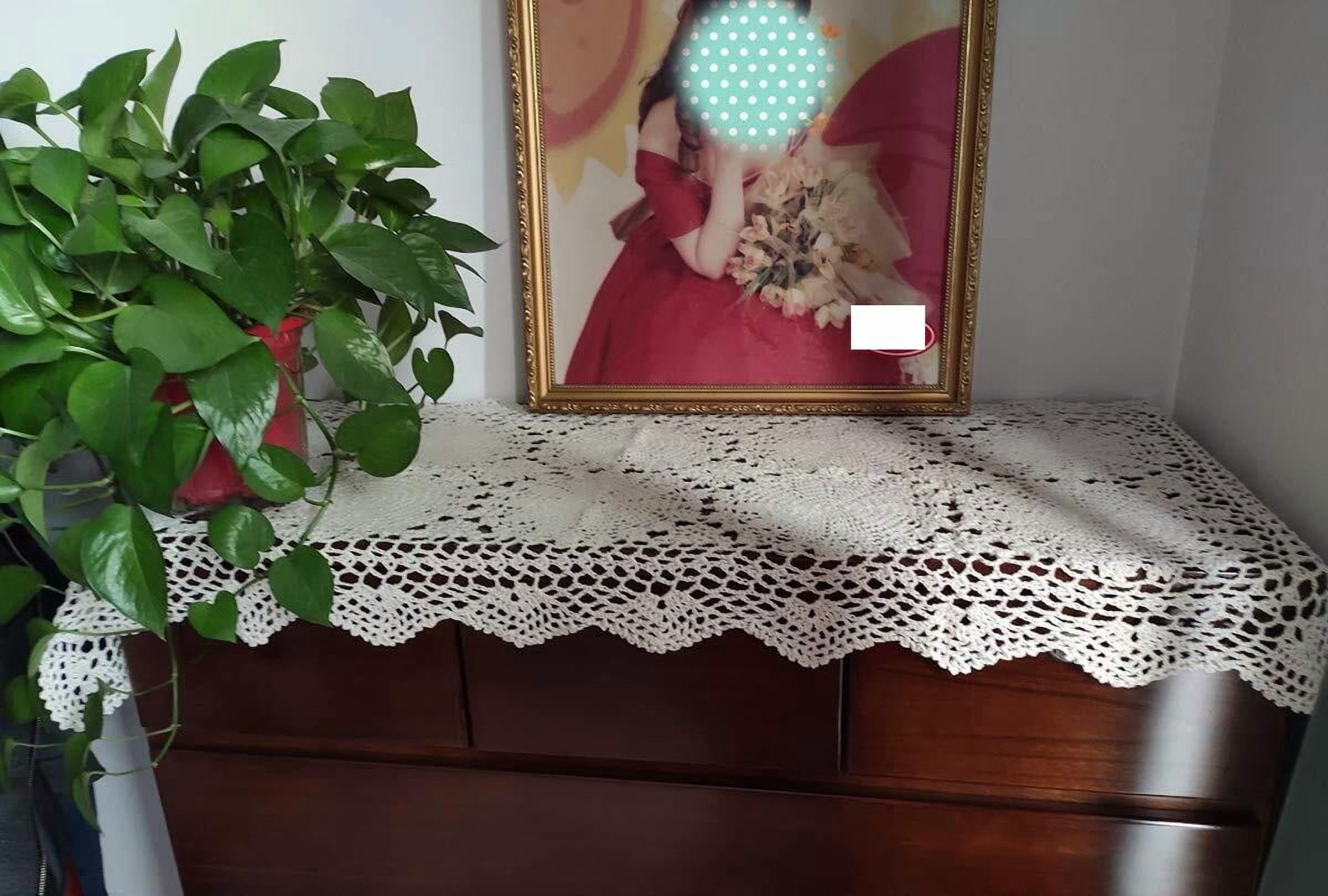 Beige Handmade Crochet Cotton Table Runner Lace Doilies Doily Rectangle Dresser Scarves
