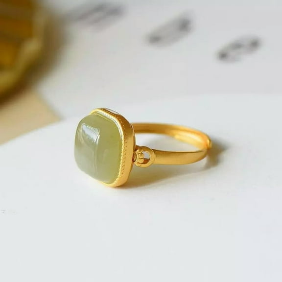K-KED Green Jade Rings 925 Silver Natural Gemstone Gift Adjustable Ring Women Jewelry