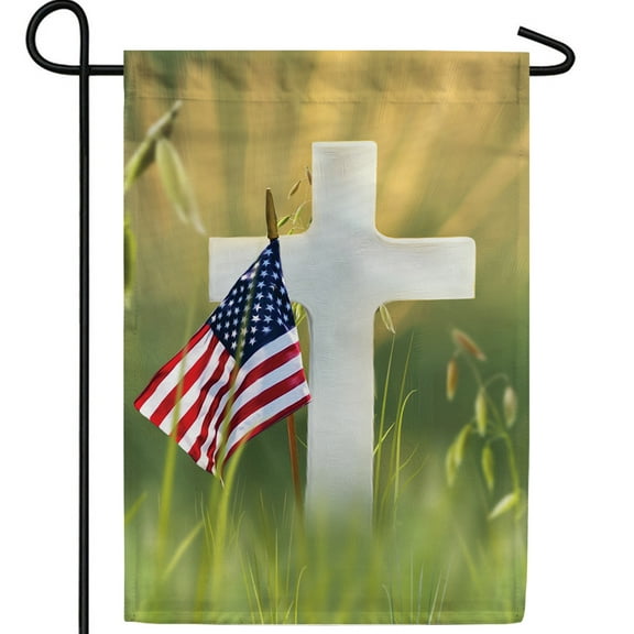 America Forever Remember Sacrifice Garden Flag, 12.5 x 18 inch Double Sided, Memorial Cross American Flag Military Veterans Honor Memorial Day Outdoor Decorations Yard Flag