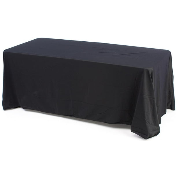 6ft Folding Table with Black Polyester Tablecloth to Cover All 4 Sides