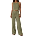 thumbnail image 4 of Khunlpohl Women's 2 Piece Sets Crew Neck Cropped Sleeveless Tank Tops and Straight Leg Loose Pants Summer Trendy Casual Vacation Set, 4 of 7