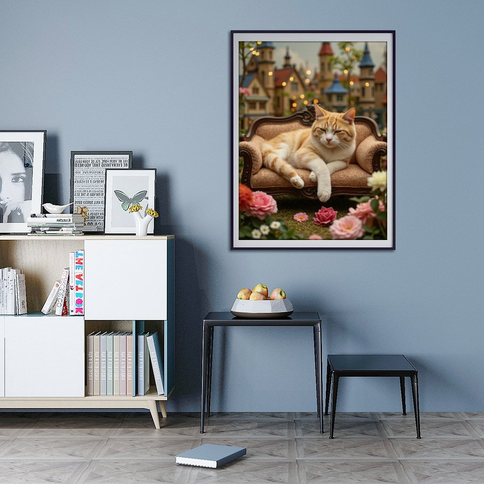 Diamond Art Kit for Adults, Cat Relaxing On Miniature Couch Diamond Painting for Adults Beginners, DIY Diamond Art Painting Kits, 5D Diamond Painting Crafts for Home Decor 12x16 Frameless