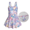 thumbnail image 5 of Xixirimido Colorful Stars Galaxy Print Girls Swimsuits One Piece Sleeveless Swimwear with Skirt Modest Bathing Suit with Built-in Shorts Beach Vacation Swim Dress, 6-7 Years, 5 of 7
