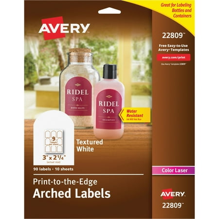 Avery(R) Print-to-the-Edge Textured Matte White Arched Labels 22809, 2-1/4" x 3", Pack of 90