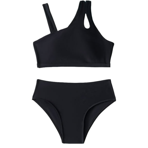 Ruyang Girls Swimsuit Solid Personalized Shoulder Outfit 2 PCS Spa Beach Bra Tankini Swim Suit Cute Top Toddler Bathing Bikini