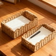 thumbnail image 5 of HUISZJ 2pcs Hand-Woven Storage Basket, Hand Woven Scalloped Tray with Handle, Rectangular Rattan Storage Container for Bathroom Home Decor, 5 of 9
