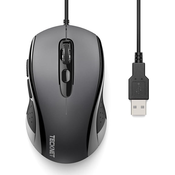 USB-A Wired Mouse for Laptop Computer with 6-Button,Home and Office 5FT Corded Mouse, 3600DPI Ergo-Optic Shape PC Mouse Wired for Chromebook,PC,Desktop,Notebook- Grey