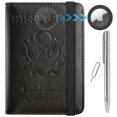 thumbnail image 1 of Funda Airtag para pasaporte, cartera, elementos esenciales de viaje, funda de piel con bloqueo RFID para tarjetas, accesorios de viaje imprescindibles para mujeres y hombres (119 #Black), 1 of 9