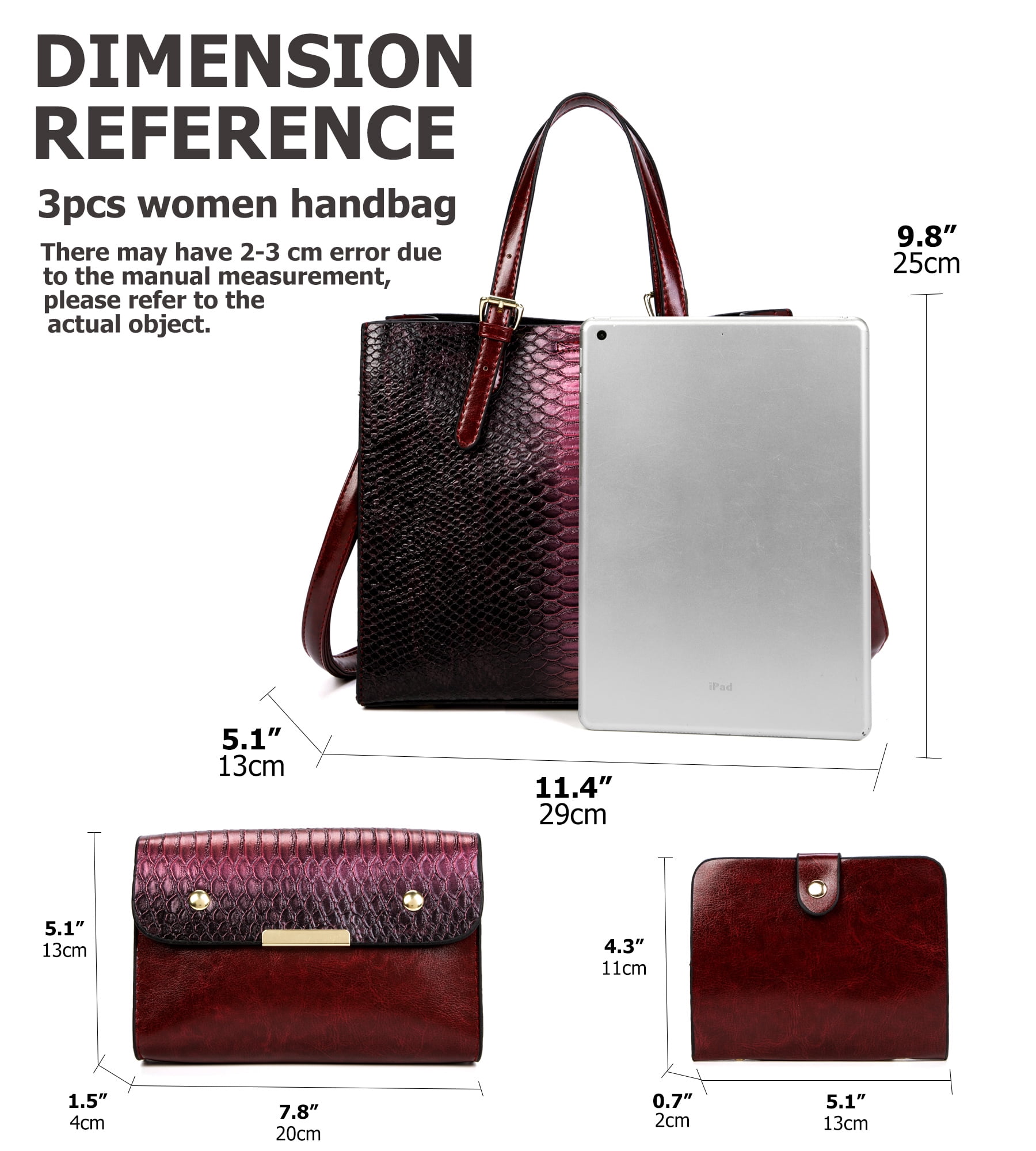 Women's Crocodile Pattern Tote Bags Stylish Handbags Satchels Purses and Wallets For Women 3 Pcs Set