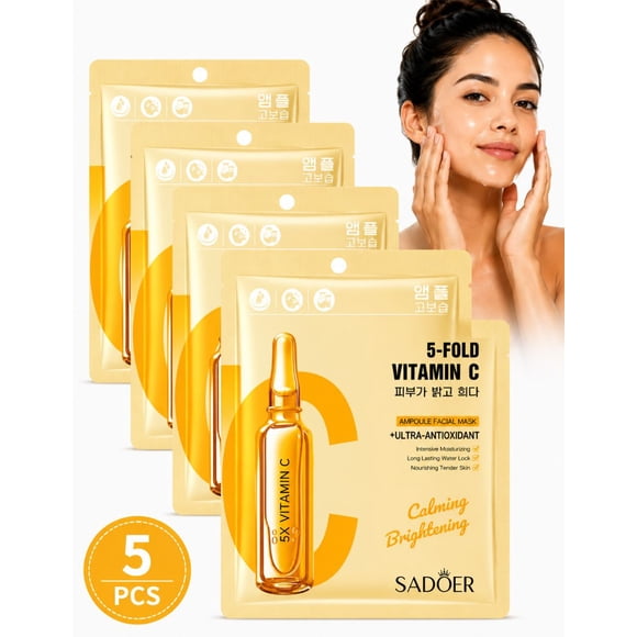Kit 5 Mascarillas Faciales Iluminadoras Y Reparadoras Con Vitamina C